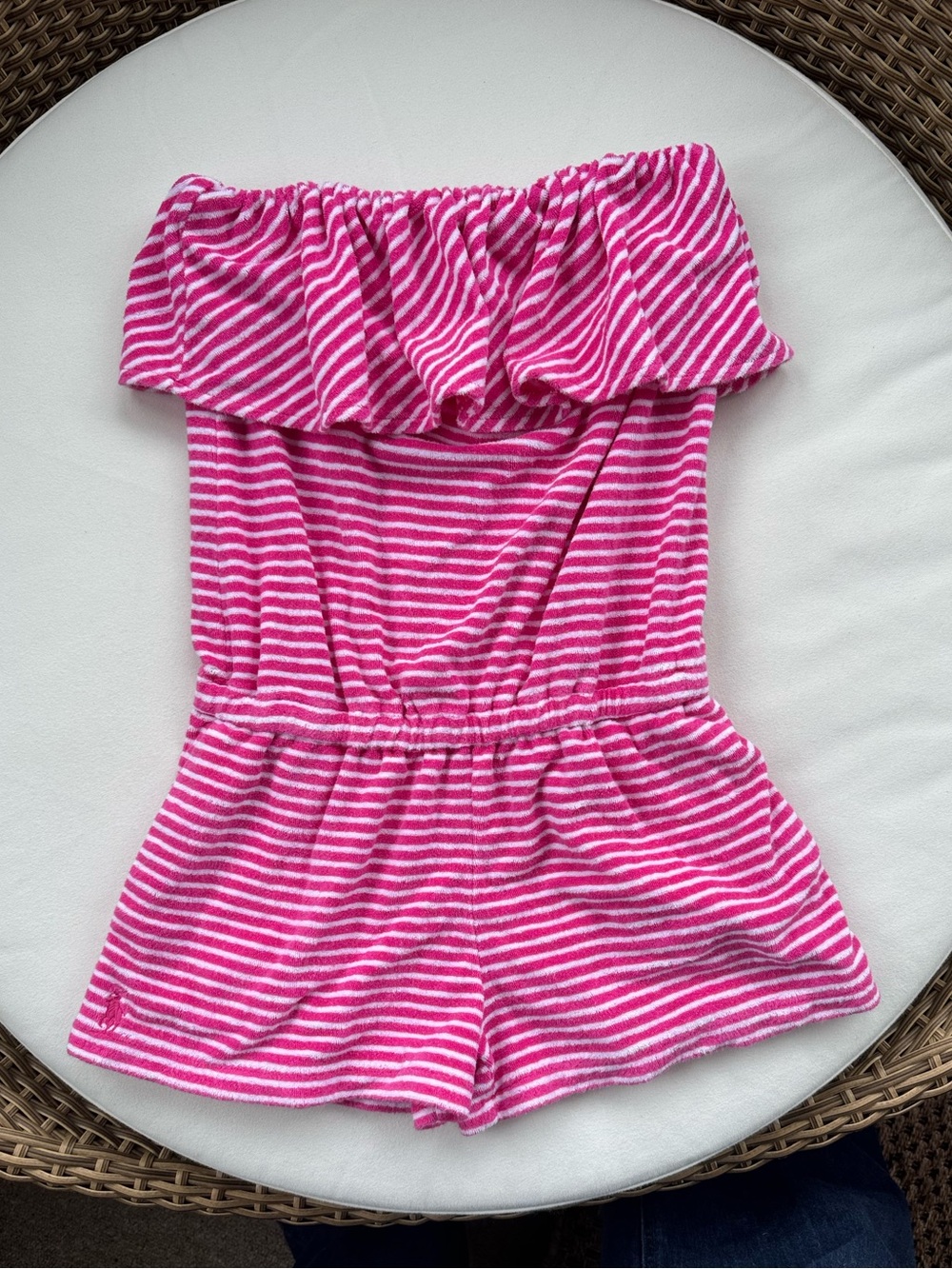 Ralph Lauren -Kids 7 -Pink & White Striped Strapless Beach Romper